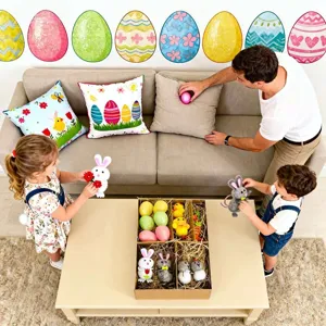 Comprehensive Easter decoration set featuring felt rabbits, chicks, and colorful eggs