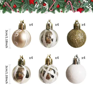24pcs 3cm mini Christmas baubles set in gold and white styles with festive pine border decoration