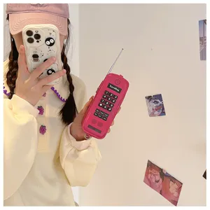 Creative retro pink brick phone shaped crossbody bag for women with numeric keypad detail