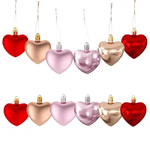 Set of 12 multi-colored heart-shaped plastic ornaments for Valentine's Day wedding decor