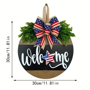 American Independence Day wooden door sign detail showing 30cm 11.81in diameter size
