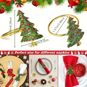 Vista detallada de servilleteros de árbol de Navidad con medidas y ajustes festivos