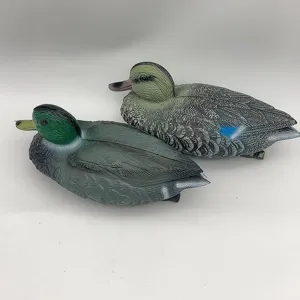 Pair of realistic plastic duck decoys with detailed feather texture for garden pond decoration
