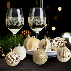Elegant white and gold Christmas ball ornaments set for festive holiday tree decoration