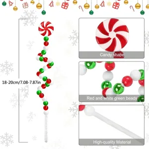 Christmas candy cane spiral pick with red white and green beads for DIY tree decoration