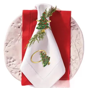 Servilleteros de árbol de Navidad con pedrería roja para decoración de mesa festiva
