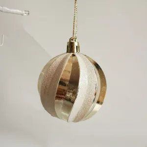 Elegant 6cm white and gold striped glitter Christmas ball ornament for holiday tree decor