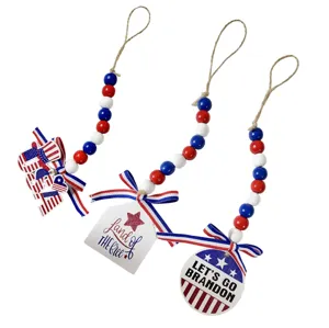 USA Independence Day patriotic wood bead garlands with flag patterns and slogans