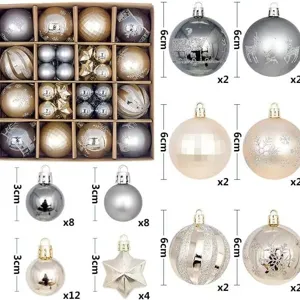 44-piece Christmas ball ornament set in champagne gold and silver for trees