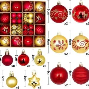 44-piece red and gold Christmas ornament ball set in 6cm and 3cm sizes
