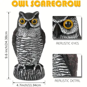 Realistic plastic owl scarecrow decoy for bird control, 9.6 inches tall with detailed eyes