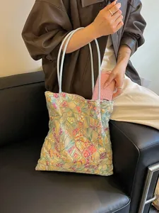 Fashionable women's tote bag with colorful geometric sequin embroidery for casual use