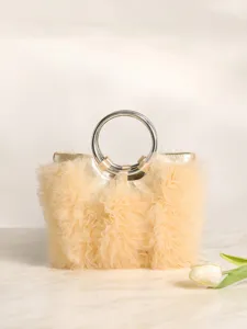 Women Sweet Pleated Tulle Handbag Metal Ring Handle Ruffle Mesh Tote Bag For Party Daily Spliced Ruffled Evening Handbag