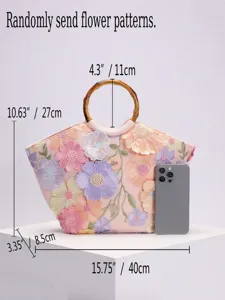 Elegante bestickte Blumentasche Abmessungen: 40x27x8,5cm mit Bambusgriffen