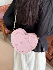 Damen Herzförmige Umhängetasche Luxus PU Leder Nieten Geflochtenes Design Mode Kette Schultertasche Elegante Handtasche Geschenk