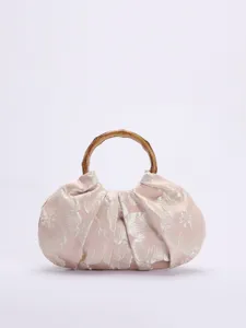 Vintage bamboe handvat geplooide handtas, elegante Chinese stijl satijnen tas.