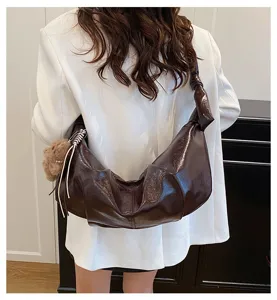 Women's solid color hobo shoulder bag large capacity casual dumpling crossbody bag