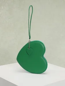 Stylish green heart-shaped coin purse for women with matching wristlet strap and heart charm