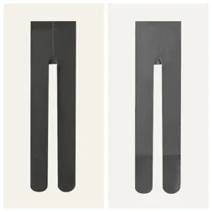 Detailed view of high elastic vertical stripe cotton leggings in black and grey