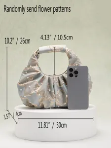 Dimensioni dettagliate della borsa a mano jacquard retrò con decorazioni di perle