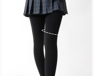 Vue détaillée de leggings thermiques noirs mats épais avec guide d'ajustement