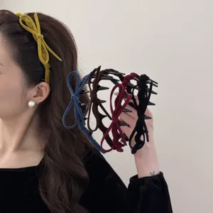 Retro velvet bow headbands for women, non-slip high top hair hoops in multiple colors