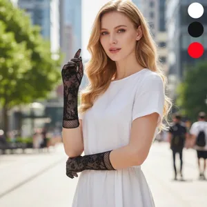Vintage Rose Floral Lace Fishnet Gloves Women Elegant Hollow Out Mesh Long Gloves For Wedding Evening Dress Party Accessory