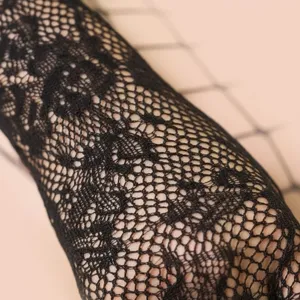 Elegant black rose floral lace fishnet gloves for dress accessories and cosplay costumes