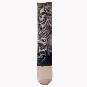 Realistic tattoo print sun protection arm sleeve featuring skull and crow motifs for men