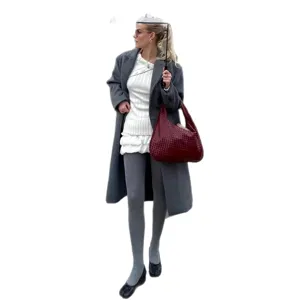 Slimming grey vertical stripe cotton tights with high elasticity for winter