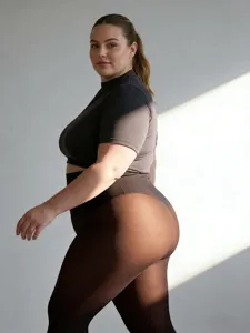 Detailed view of dark brown sheer pantyhose with peach butt lifting design