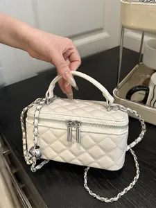 Borsa Vanity Case Da Donna In Pelle PU Lucida Trapuntata Classica Borsa A Tracolla Con Catena A Rombi Borsa A Mano A Bauletto Con Doppia Cerniera Moda Quotidiana