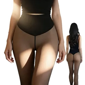 Warm semi-transparent fleece lined winter leggings with peach butt lifting design
