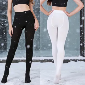 Leggings Femme Hiver Épais Doublés de Polaire Taille Haute Mat Gainant Noir Teint Naturel Grande Taille Collants Thermiques