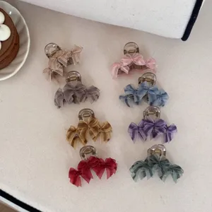 Collection of forest style mesh ribbon bow hair claw clips in various elegant colors