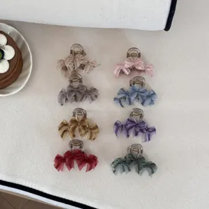 Set of elegant mesh bow hair shark clips in multiple soft pastel colors for women