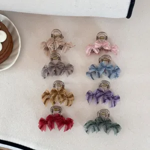 Lace Ribbon Bow Hair Claw Clip For Women Elegant Forest Style Mesh Shark Clip Minimalist Hair Accessories Daily Headwear
