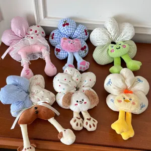 Cute Cartoon Plush Flower Scrunchie Sweet Girl Style Sponge Filled Hair Tie Handmade Fabric Elastic Hair Band Cat Frog Animal Design Hair Accessories