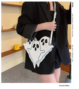 Unique white heart-shaped ghost crossbody bag for Halloween party and spooky theme outfits
