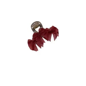 Elegant burgundy mesh bow hair claw clip for women, Mori style hair accessory