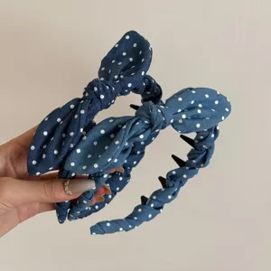 Diadema retro de estilo francés con lunares, dientes antideslizantes y lazo de conejo