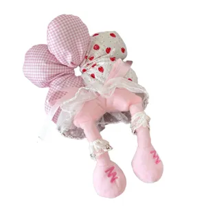 Cute plush flower scrunchie with doll legs and strawberry pattern hair accessory for girls