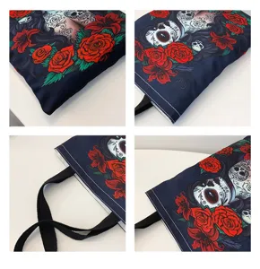 Canvas Tragetasche mit gotischem Totenkopf Rosen Print, modische Freizeittasche.