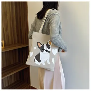 Süße Französische Bulldogge Leinen Tote Bag Cartoon Hunde Druck Freizeittasche Einkaufstasche