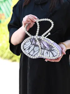 Sac de Soirée Forme de Papillon de Luxe pour Femmes Incrusté de Strass Cuir PU Élégant Violet Imprimé Sac à Main Mariage Fête