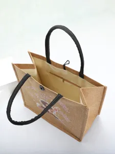 Macro view of internal lining and zipper pocket of the printed eco-friendly jute bag