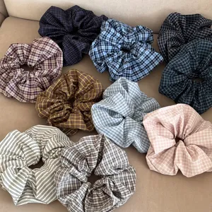 Korean Style Plaid Striped Fabric Scrunchies Large Hair Ties Sweet Minimalist Elastic Ponytail Holder Hair Accessories For Women