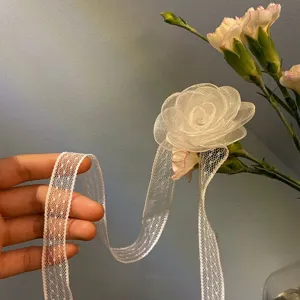 White lace hair ribbon with flower detail for fairy-style French vintage hairstyles.