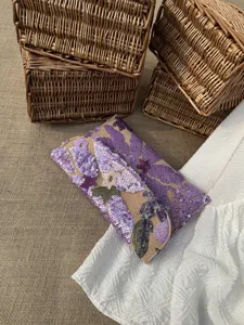 Elegant purple floral sequin embroidery clutch evening bag for women with chic envelope design