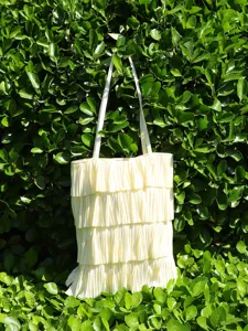 Women Summer Fresh Floral Lace Mesh Ruffled Pleated Tote Bag Multilayered Sweet Shoulder Bag Soft Yarn Large Handbag